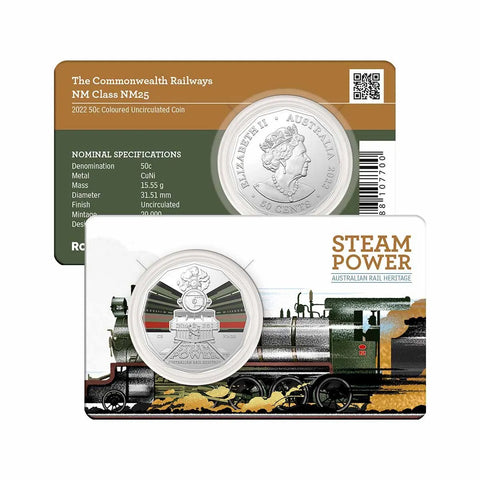 2022 Australian Steam Trains Commonwealth NM 25d 50c Coloured Uncirculated Coin