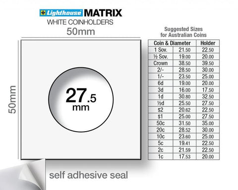 MATRIX 27.5mm Self-Adhesive Coin Holders 2x2 Pack of 25