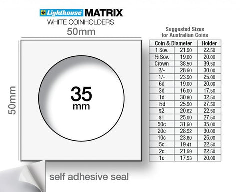 MATRIX 35mm Self-Adhesive Coin Holders 2x2 Pack of 25