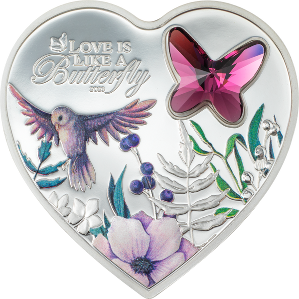2023 BUTTERFLY Brilliant Love Heart $5 Silver Proof Coin