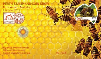 2022 Perth Stamp and Coin Show PNC Set of 4 (Ross Edwards, Brett Heady, Peter Brock, Beekeeping)