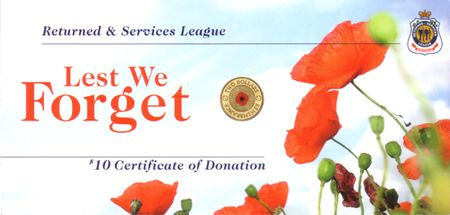 2012 Remembrance Day Red Poppy $2 RSL Card