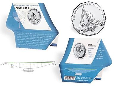 2008 Americas Cup 25th Anniversary - Australia II's Victory Uncirculated 50c Coin in Card