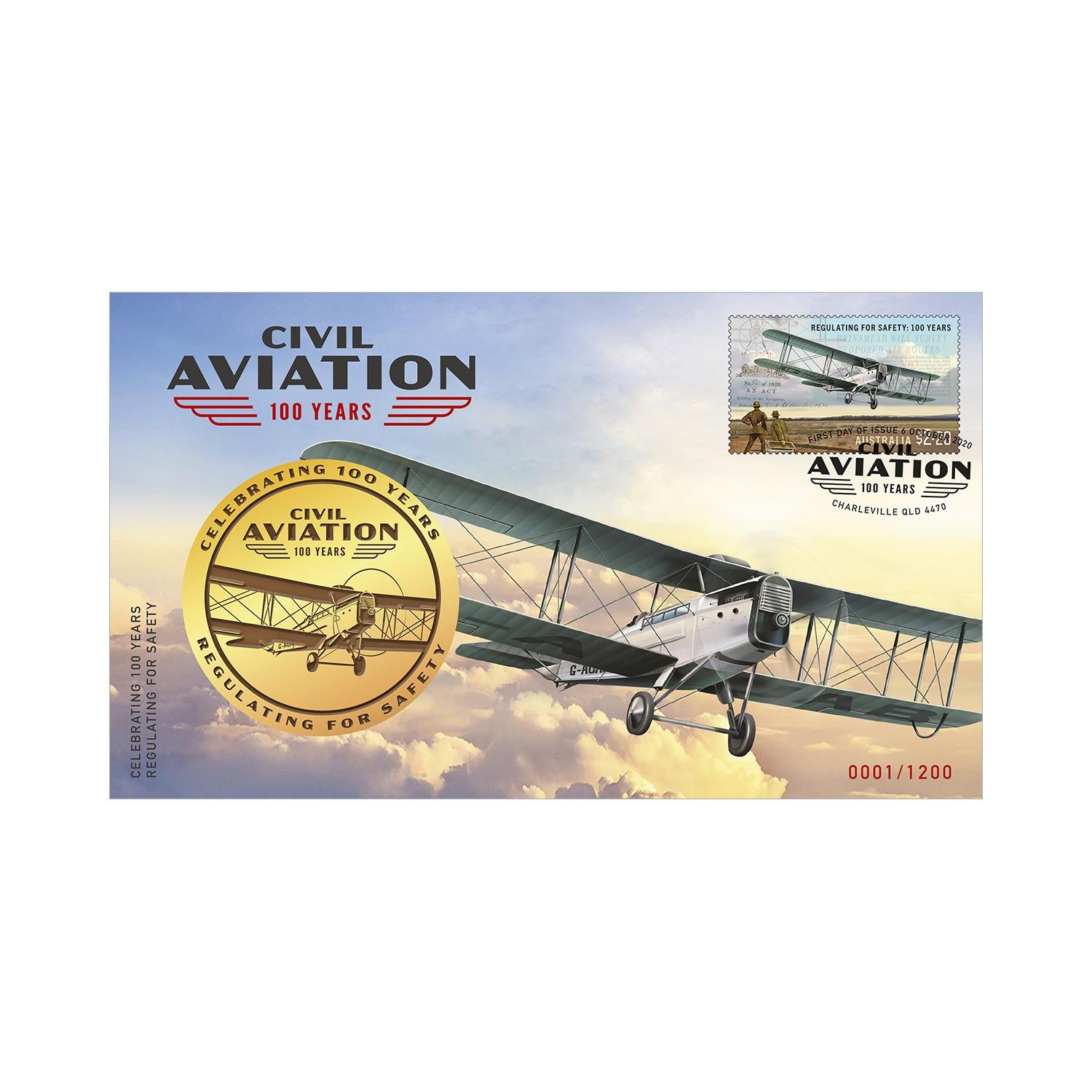 2020 Australia Stamp & Medallion Cover - 100 Years Civil Aviation