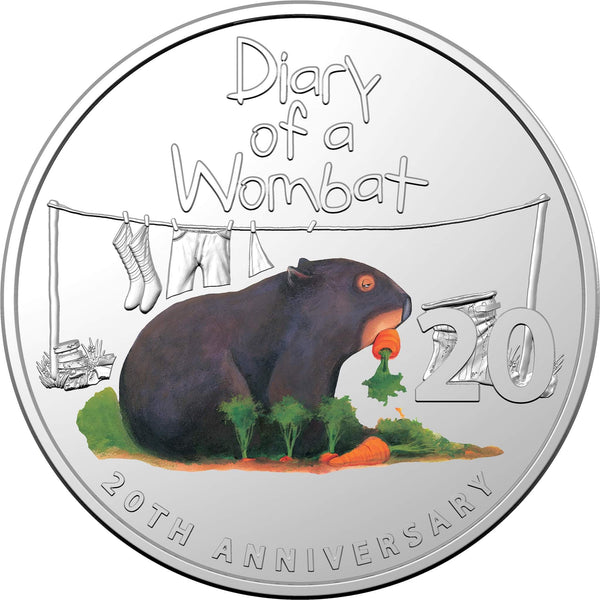 2022 Diary of a Wombat 20th Anniversary – Special Edition Book 20c CuNi Coloured Uncirculated Coin