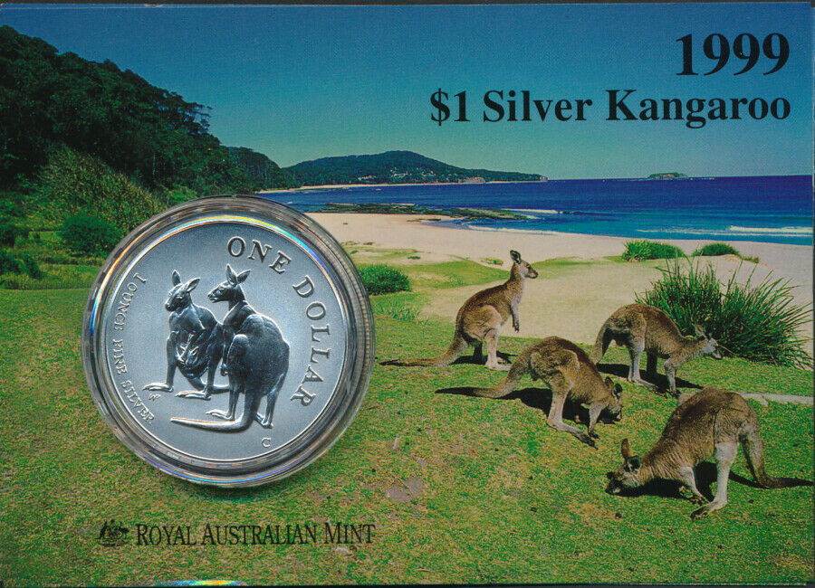 1999 Kangaroo Frosted 1oz Silver $1 Carded